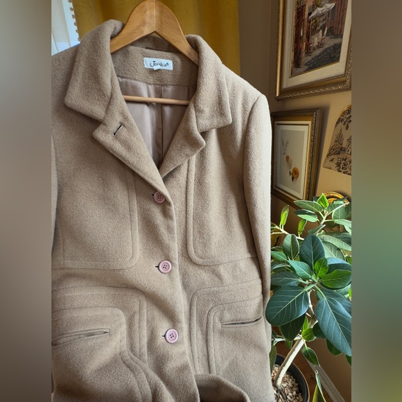 100% Camel Hair & Satin Vintage Long-Line Peacoat Size 10 in Warm Tan - Picture 7 of 15
